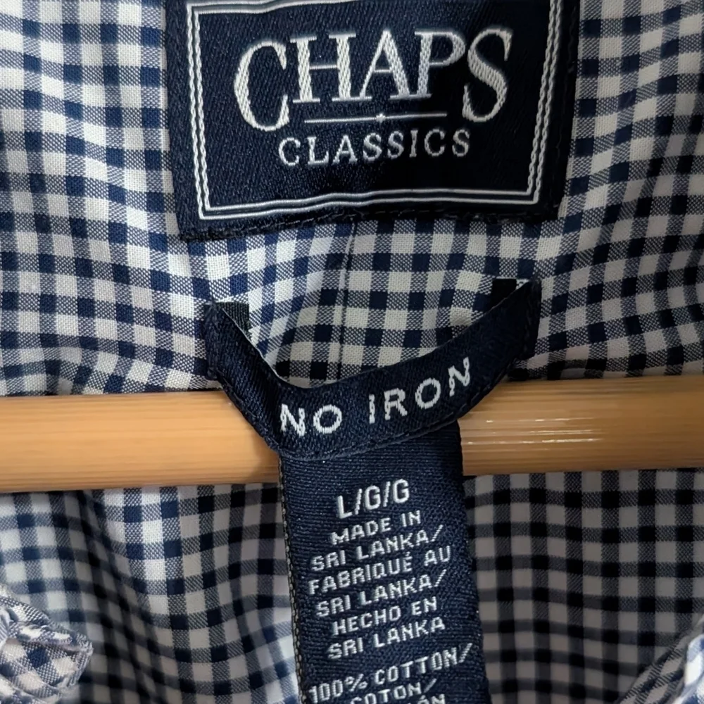 Chaps Womens Top Gingham Blue White Long Sleeve Button Down No Iron Large